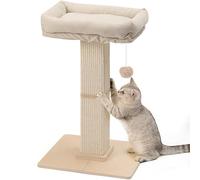 FUKUMARU Rascador para Gatos, árbol rascador de Estilo Retro con Plataforma para Gatos, Columna rascador con Cama, sisal Natural y Madera Maciza，Beige