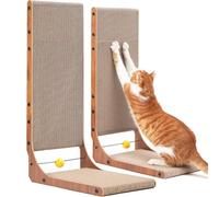 FUKUMARU Rascador para Gatos, Juego de 2, 68 cm de Altura Cartón rascador en Forma de L de cartón Vertical, Resistente Rascador para Gatos con Juguete de Pelota, Color Nogal