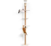 FUKUMARU rascador para Gatos, Torre de 4 Niveles Que llega hasta el Techo (251-274 cm), árbol para Gatos montado en la Pared, Hecho de Tablero contrachapado Resistente y Yute, Beige