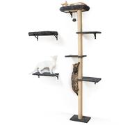 FUKUMARU Rocódromo para Gatos, 178 cm de Altura, Robusto Conjunto 3 en 1 de Madera Maciza Multicapa, con rascador y 2 estantes de Pared, Pared para trepar Que Ahorra Espacio, Gris