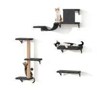 FUKUMARU Set de Pared de Escalada para Gatos, 4 Piezas - Estanterías de Pared, Hechas de Placas Multicapa Fuertes, Puente para Gatos, Árbol para Gatos, Escaleras para Gatos hasta 18 kg, Gris