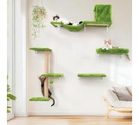 FUKUMARU Set de Pared de Escalada para Gatos, 4 Piezas - Estanterías, Puente, Árbol y Escaleras Hechas de Placas Multicapa Fuertes para Gatos Hasta 18 kg, Verde Selva
