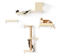 FUKUMARU Set de Pared para Gatos - 4 Piezas de Estanterías Hechas de Placas Multicapa Fuertes con Puente, Árbol y Escaleras para Mascotas hasta 18 kg, Beige