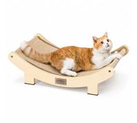 FUKUMARU Tabla rascadora de madera de sisal, 70 cm, resistente cama para gatos de interior, hamaca de sisal 100% natural, estructura de madera maciza para dormir y afilar las garras (beige)
