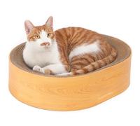 FUKUMARU Tablero Rascador Ovalado para Gatos en Cartón con Patrón de Vetas de Madera - Protege Sus Muebles para Rascar y Descansar