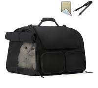 FUKUMARU Transportín Perro Gato, aprobada por la aerolínea, Bolsa Transporte Transpirable para Mascotas, transportador de Viaje para Mascotas de hasta 22 kg, Negro