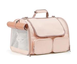 FUKUMARU Transportín Perro Gato, aprobada por la aerolínea, Bolsa Transporte Transpirable para Mascotas, transportador de Viaje para Mascotas de hasta 22kg, Rosa