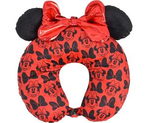 Ful Disney Minnie Mouse - Almohada Cervical de Viaje con Orejas 3D y Lazo para avión, Coche y Oficina, cómoda y Transpirable, Color Rojo y Negro