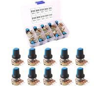 FULARR® 10Pcs Premium Lineal Cónico Rotativo Potenciómetro Kit, 3 Terminales B-Tipo Estéreo Audio Potenciómetro con Perilla, para Arduino (5 Valor: B10K, B50K, B100K, B500K, B1M Ohm)