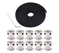 FULARR® 5m Profesional GT2 Correa Dentada, 2mm Pitch 6mm Ancho Correa Dentada Goma, con 10Pcs 5mm 20-Dientes Aluminio Rueda Polea Sincronización y 2mm Allen Wrench, para Impresora 3D Máquina CNC
