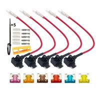FULARR® 5Pcs Premium ACN Perfil Bajo Add-A-Circuit Fusible Tap Adaptador, Portafusibles Estilo Cuchilla, con Gratis 6Pcs Micro Fusible, 1Pcs Fusible Puller y 5Pcs Cables Ataduras -- 12V / 24V
