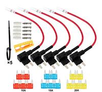 FULARR® 5Pcs Premium ACS Pequeño Add-A-Circuit Fusible Tap Adaptador, Portafusibles Estilo Cuchilla, con Gratis 15Pcs Mini Fusible, 1Pcs Fusible Puller y 5Pcs Cables Ataduras -- 12V / 24V