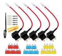 FULARR® 5Pcs Premium ACU Mediano Add-A-Circuit Fusible Tap Adaptador, Portafusibles Estilo Cuchilla, con Gratis 15Pcs Estándar Fusible, 1Pcs Fusible Puller y 5Pcs Cables Ataduras -- 12V / 24V