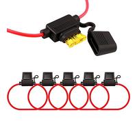 FULARR® 5Pcs Premium ACU Mediano En Línea Impermeable Portafusibles con 16 AWG Arnés, con Gratis 15Pcs Estándar Cuchilla Fusibles + 1Pcs Fusibles Extractor + 5Pcs Cables Ataduras -- 12V / 24V