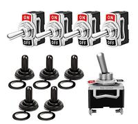 FULARR 5Pcs Profesional Coche Interruptor Palanca con Tapa Impermeable, ON-OFF 2 Posiciones 2 Pines SPST Metal Auto Conmutador Basculante, para Coche Auto Camión Barco -- 20A 125VAC / 15A 250VAC