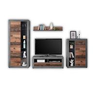 FULDA - Juego completo de muebles de pared vintage en aspecto de madera retro, óxido de hormigón, mueble de pared retro para tu sala de estar, 305 x 189 x 40 cm (ancho x alto x profundo)