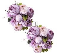 Fule 2 Pack Large Artificial Peony Silk Flower Bouquets Arrangement Wedding Centerpieces (New Purple)