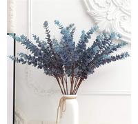 FuleHouzz 3 Pcs Soft Touch Artificial Eucalyptus Leaves Spray 31.5"" Fake Silver Dollar Greenery Stems for Home Wedding Floral Arrangement, Blue