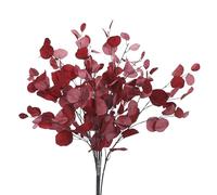 FuleHouzz 3 tallos de eucalipto artificiales largos de 33 pulgadas, ramas de hojas de eucalipto falsas para jarrón, decoración del hogar, boda, fiesta, color rojo