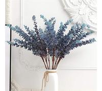 FuleHouzz 5 Tallos de eucalipto Artificiales Suaves al Tacto para el hogar, Boda, arreglo Floral, Color Azul
