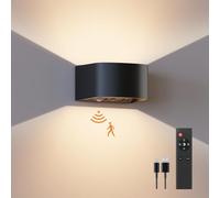 FULEN Lámpara de Pared con Sensor de Movimiento y Control Remoto, 3 Colores, luz de Pared Inalámbrica LED,Aplique de Pared Arriba y Abajo,Batería Recargable de 5000mAh,Brillo Ajustable 1 Piezas