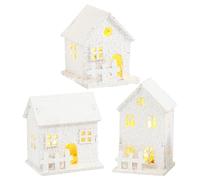 Fulenyi 3 Piezas Pueblo Navideño Madera con LED Luz, Pueblo de Navidad Luminoso por Pilas, Navidad Decoración Casa Interior, Miniatura Pueblo de Nieve Invierno, Adornos Navideños Casitas Navideña