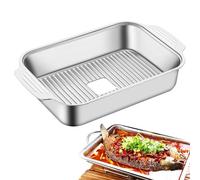 Fulenyi Sartén para asar con tapa, Plancha plana de acero inoxidable - Placa de parrilla rectangular - Bandeja de metal para mariscos, contenedor de comida, bandejas de barbacoa para cocina interior,