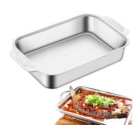 Fulenyi Sartén para asar con tapa, Plancha plana de acero inoxidable, Sartén rectangular para parrilla de pescado, Bandeja de metal para mariscos, contenedor de comida, bandejas de barbacoa para