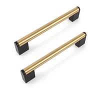Fulgente Paquete de 10 tiradores de latón cepillado dorado de 6.2 pulgadas, tiradores de acero inoxidable cuadrados negros para cajones de cocina, gabinete de cocina, espacio entre agujeros: 160 mm