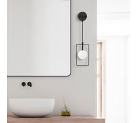 Fulgor Lámpara de pared, carcasa de metal, tapa de cristal, 14 x 15 cm, color negro y blanco