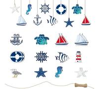FULHANY 24 Piezas Adornos Colgantes de Decoracion Marinera, Decoración Náutica Colgante de Pared, Decoración Marina Mediterránea Estrella de Mar/Faro/Ancla/Barco, para Decoración de Pared del Hogar