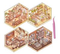 FULHANY 4 Juegos De Pegatinas 3d, Escenas, Casas, DiseñA Tu Propio SalóN Flores, Propia CafeteríA, LibreríA O PanaderíA, Apto Para Adultos Y NiñOs