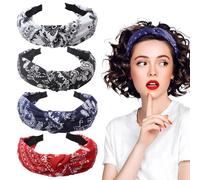 FULHANY 4 Piezas Diadema Mujer - Cinta Pelo Mujer - Headband - Diadema De Rock And Roll Con Nudos, Rojo, Azul Azul Marino, Patrones En Blanco Y Negro, Adecuados Para Varios Peinados
