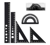 FULHANY 5 Piezas Escuadra Y Cartabon - Regla Metalica - Reglas Dibujo Tecnico - Transportador De Angulos - Regla Aluminio,Ideal Para Ingenieros, Profesores, Estudiantes, Etc