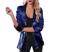 Fulidngzg Chaqueta Lentejuelas:Chaqueta Lentejuelas Azul Blazer Elegante Extragrande para Otoño Negra Fiesta Clásica Roja Chaquetas Rockeras