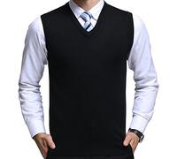 FULIER Hombre Invierno Sin Mangas con Cuello En V Chaleco Classic Business Gentleman Prendas De Punto De Punto Chaleco Suéter Cardigans Tank Tops (S, Negro)