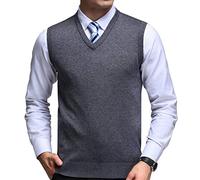 FULIER Hombre Invierno Sin Mangas con Cuello En V Chaleco Classic Business Gentleman Prendas De Punto De Punto Chaleco Suéter Cardigans Tank Tops (S, Gris Oscuro)