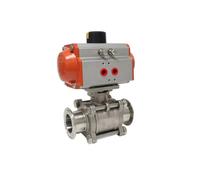 FULIMEI Válvula de bola sanitaria plataforma alta tres piezas acero inoxidable DN50, cilindro doble efecto tipo férula triple abrazadera