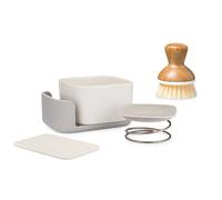 Full Circle Bubble Up Combo - Elegante jabonera de cerámica Gris con Esponja ecológica y Cepillo de Platos con Mango de bambú, Herramienta versátil de Limpieza Natural para ollas, sartenes, mostrador