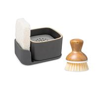 Full Circle Bubble Up Combo - Elegante jabonera de cerámica Gris con Esponja ecológica y Cepillo de Platos con Mango de bambú, Herramienta de Limpieza Natural versátil para ollas, sartenes, mostrador