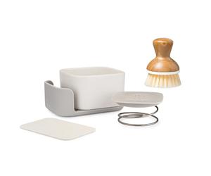 Full Circle Bubble Up Combo - Elegante jabonera de cerámica Gris con Esponja ecológica y Cepillo de Platos con Mango de bambú, Herramienta versátil de Limpieza Natural para ollas, sartenes, mostrador