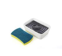 Full Circle Bubble Up Scrub Pro FC16116-Dispensador de jabón Esponja, Color Blanco, Celulosa a Base de cerámica/Vegetal, Dispenser & Scrubber Sponge Set