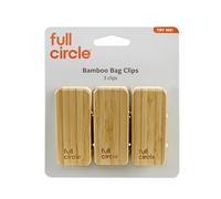 Full Circle Clips de bambú para bolsas, paquete de 3 unidades, clips de almacenamiento de alimentos con agarre antideslizante para bolsas de patatas fritas, bolsas de café y aperitivos, hechos con