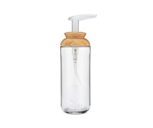 Full Circle Dispensador de Jabón y Loción de Vidrio Reciclado con Tapa de Bambú | Bomba Antigoteo de 355 ml | Base de Silicona Protege Encimeras | Ecológico y Sostenible