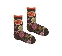 FULL COLOUR - Calcetín Zinnia - Calcetines con Estampado de Flores - Suaves y Cómodos - Resistentes y Estilo Fantasía - Talla Única Mujer (Marrón)
