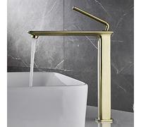 Full Copper countertop Basin washbasin Faucet Bathroom Black Brushed Gold Long Mouth High Extended Faucet, Brushed Gold High Model
