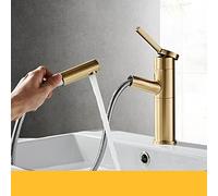 Full Copper Telescopic Hot and Cold Wash Basin, Toilet countertop Basin, Bathroom Basin, washbasin, Pull-out Faucet, Brushed Gold Short Draw-out (rotatable)