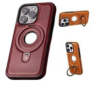 Full-Coverage Shockproof Leather Magnetic Stand Phone Case, Luxury Leather for iPhone Case, for iPhone 12/13/14/15/16 Plus Pro MAX Case (For iPhone16 Pro,Red)