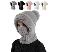 Full Face Knit Hood Hat,3 in 1 Beanie Hat with Scarf and Mask,3 in 1 Beanie at for Women,Women's Knitted 3-in-1 Cold-Proof Hats,Winter Wind-Resistant Scarf Balaclava at for Cold Weather (E)