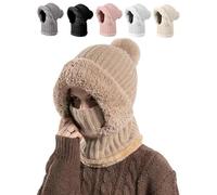 Full Face Knit Hood Hat,3 in 1 Beanie Hat with Scarf and Mask,3 in 1 Beanie at for Women,Women's Knitted 3-in-1 Cold-Proof Hats,Winter Wind-Resistant Scarf Balaclava at for Cold Weather (A)